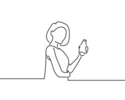 kvinna som håller en apelsinjuice linjeteckning eller kontinuerlig en linje illustration vektor