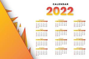 Monatskalendervorlage für das Jahr 2022. Woche beginnt am Sonntag. Wandkalender im minimalistischen Stil. vektor
