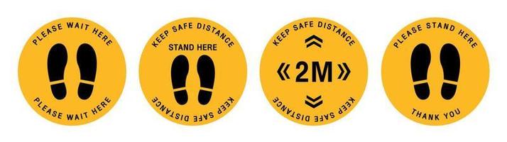 social distansering. footprint sign.håll socialt avstånd 2 meter för att förhindra spridning av smittan i covid-19. vektor