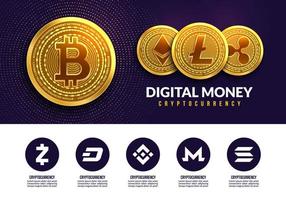 Kryptowährungsaustausch der Blockchain-Technologie Infografik, Bitcoin digitales Geld zukünftiger finanzieller Hintergrund vektor