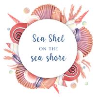 Havskal krans marina livet sommar resa på stranden, aquarelle isolerade, design vektor illustration Färg Coral trendig