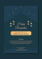 Ramadan Kareem Poster mit Moschee und Laterne kostenloser Vektor
