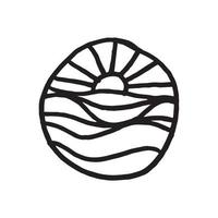 Sonnenaufgang Monoline Logo handgezeichnete Illustration im kindlichen Stil vektor