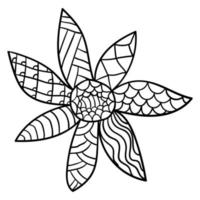 svart tunn linje doodle blommig rund element, blomma isolerad på vit bakgrund. vektor