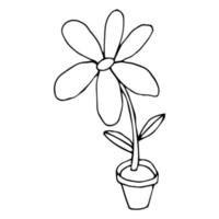 helle Cartoon-Doodle-Blume im Topf isoliert auf weißem Hintergrund. vektor