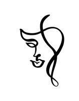 Kontinuerlig linje, teckning av kvinnans ansikte, mode minimalistisk koncept. Stylized linjärt kvinnligt huvud med öppna ögon, hudvårdslogotyp, skönhetssalongikon. Vektor illustration en linje