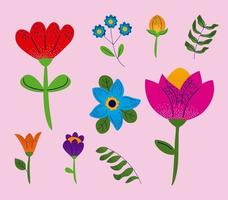 blomsterträdgård nio ikoner vektor