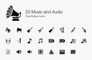 23 Pixel und Symbole für Musik und Audio. vektor