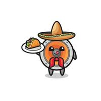 högtalare mexikansk kock maskot håller en taco vektor