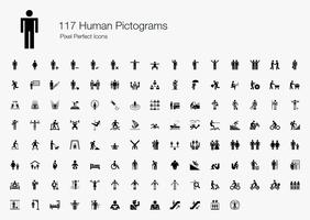 117 Piktogramm-Pixel-Icons für den Menschen. vektor