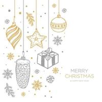 handgezeichneter Weihnachtspelzbaum mit Kugeln, Spielzeug und Tannenzapfen, für Weihnachtsdesign in Gold und Silber. Vektor-Illustration auf weißem Hintergrund. vektor