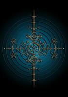 magisk antik viking art deco, guld vegvisir navigeringskompass gammal. vikingarna använde många symboler i enlighet med den norska mytologin, ofta används i vikingsamhället. logotyp ikon wiccan esoteriska tecken vektor