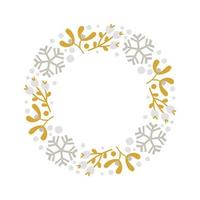 Weihnachten Doodle handgezeichnete Vektor Kranz Blumenzweig und Schneeflocken Rahmen für Textdekoration. süße Illustration im skandinavischen Stil