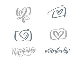 kalligrafi uppsättning kamera fotografi logotyp ikon vektor mall kalligrafisk inskrift fotografi text isolerad på vit bakgrund