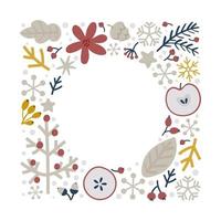 Weihnachten Doodle handgezeichnete Vektor floral quadratischen Rahmen mit Zweigen und Schneeflocken für Textdekoration. süße Feiertagsillustration im skandinavischen Stil
