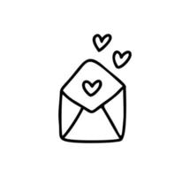 monoline kuvert. alla hjärtans dag handritad ikon. hjärta semester skiss doodle designelement valentine. älskar inredning för webb, bröllop och tryck. isolerade illustration vektor