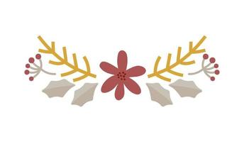 jul handritad gren och blomma vektor gränsavdelare. designelement dekoration krans och helgdagar symbol med blommor och bär skandinaviska grenar