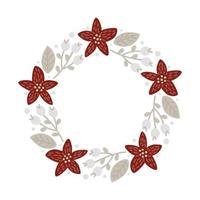 Weihnachten Doodle handgezeichnete Vektor Kranz Blumenzweig, Blätter und Schneeflocken Rahmen für Textdekoration. süße Feiertagsillustration im skandinavischen Stil