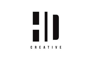 HD-HD-Logo-Design mit weißem Buchstaben und schwarzem Quadrat. vektor