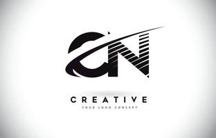 cn cn brief logo design mit swoosh und schwarzen linien. vektor