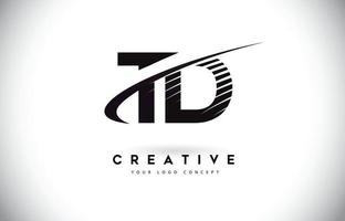 td td-Brief-Logo-Design mit Swoosh und schwarzen Linien. vektor