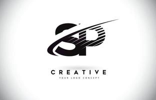 sp sp brief logo design mit swoosh und schwarzen linien. vektor