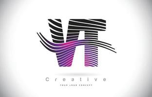 vt vt zebra textur brief logo design mit kreativen linien und swosh in lila magenta farbe. vektor