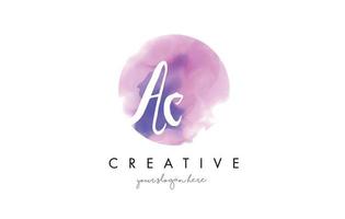 ac-Aquarell-Brief-Logo-Design mit violettem Pinselstrich. vektor