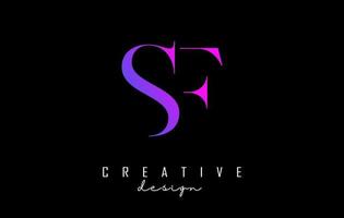 Bunte rosa und blaue sf sf-Buchstaben entwerfen Logo-Logo-Konzept mit Serifenschrift und eleganter Vektorgrafik.