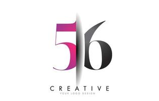 56 5 6 graues und rosa Zahlenlogo mit kreativem Schattenschnittvektor. vektor