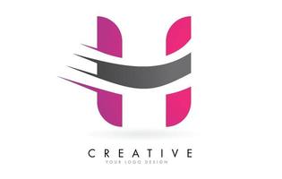 h-Brief-Logo mit pinkem und grauem Colorblock-Design und kreativem Schnitt. vektor