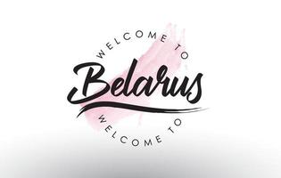vitryssland välkommen till text med akvarellrosa penseldrag vektor