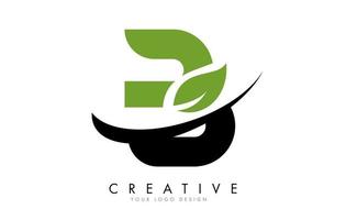bokstaven b med löv och kreativ swoosh-logotypdesign. vektor