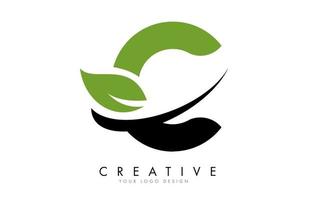 Buchstabe c mit Blatt und kreativem Swoosh-Logo-Design. vektor