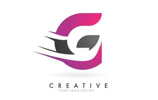 g-Brief-Logo mit pink-grauem Colorblock-Design und kreativem Schnitt. vektor