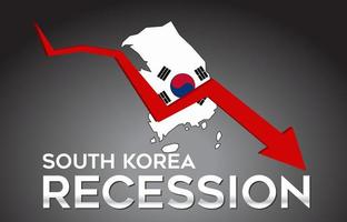 Karte von Südkorea Rezession Wirtschaftskrise kreatives Konzept mit wirtschaftlichem Absturzpfeil. vektor