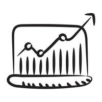 Pfeil nach oben mit Laptop-Online-Analyse im modernen Doodle-Stil vektor