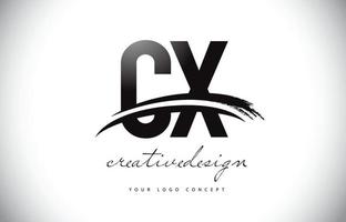 cx cx brief logo design mit swoosh und schwarzem pinselstrich. vektor