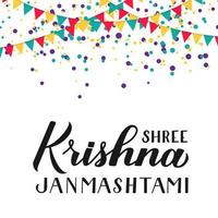 Shree Krishna Janmashtami Hand Schriftzug isoliert auf weiss. traditionelle hinduistische Festival-Vektor-Illustration. einfach zu bearbeitende Vorlage für Typografie-Poster, Banner, Flyer, Einladung usw. vektor