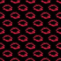 nahtlose Muster roter Lippenstift Kuss auf schwarzem Hintergrund. Lippen druckt Vektorillustration. perfekt für Valentinstagspostkarten, Grußkarten, Textildesign, Geschenkpapier usw. vektor