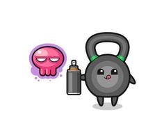 Kettlebell Cartoon machen Sie ein Graffiti mit einer Sprühfarbe vektor