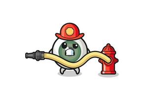 Augapfel-Karikatur als Feuerwehrmann-Maskottchen mit Wasserschlauch vektor