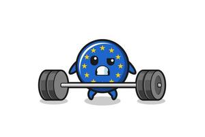 Cartoon der Euro-Flagge, die eine Langhantel hebt vektor