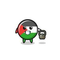 Palästina-Flaggen-Maskottchen, das Kettlebell im Fitnessstudio anhebt vektor