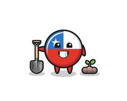 Der süße Chile-Flaggen-Cartoon pflanzt einen Baumsamen vektor