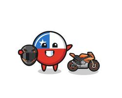 süße chilenische flagge cartoon als motorradrennfahrer vektor