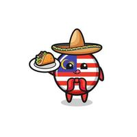 malaysia flagga mexikansk kock maskot håller en taco vektor