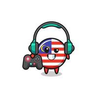 Malaysia Flagge Gamer Maskottchen mit einem Gamecontroller vektor