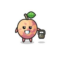 pluot frukt maskot lyft kettlebell i gymmet vektor