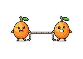 Der süße Kumquat-Charakter spielt Tauziehen vektor